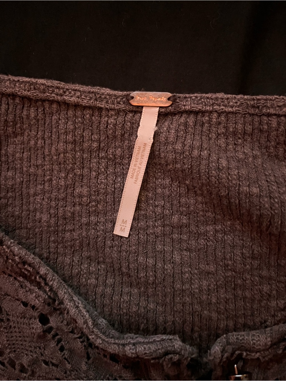 Free People Lace-Trim Ribbed Henley Long Sleeve Top - Grey - Picture 2 of 4